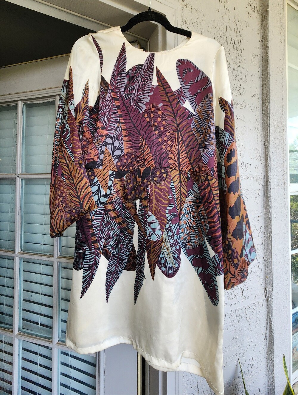 Sana Safinaz Silk Cream Dress with Multicolor Leaf Print
